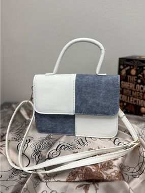 White & Blue Color Block Crossbody Bag Women’s Top Handle Mini Purse